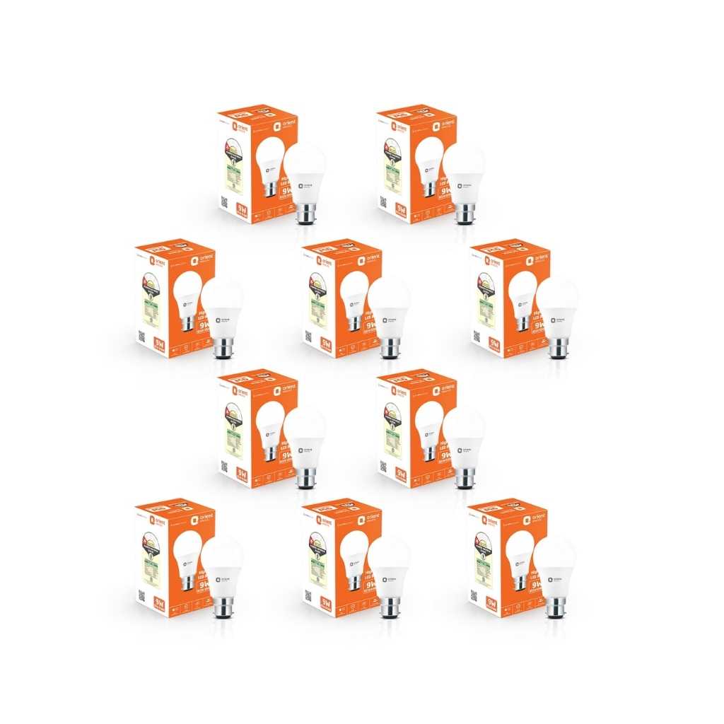Orient Electric High Glow LED Bulb 9W Cool White 6500K B22D (Pack of 10)