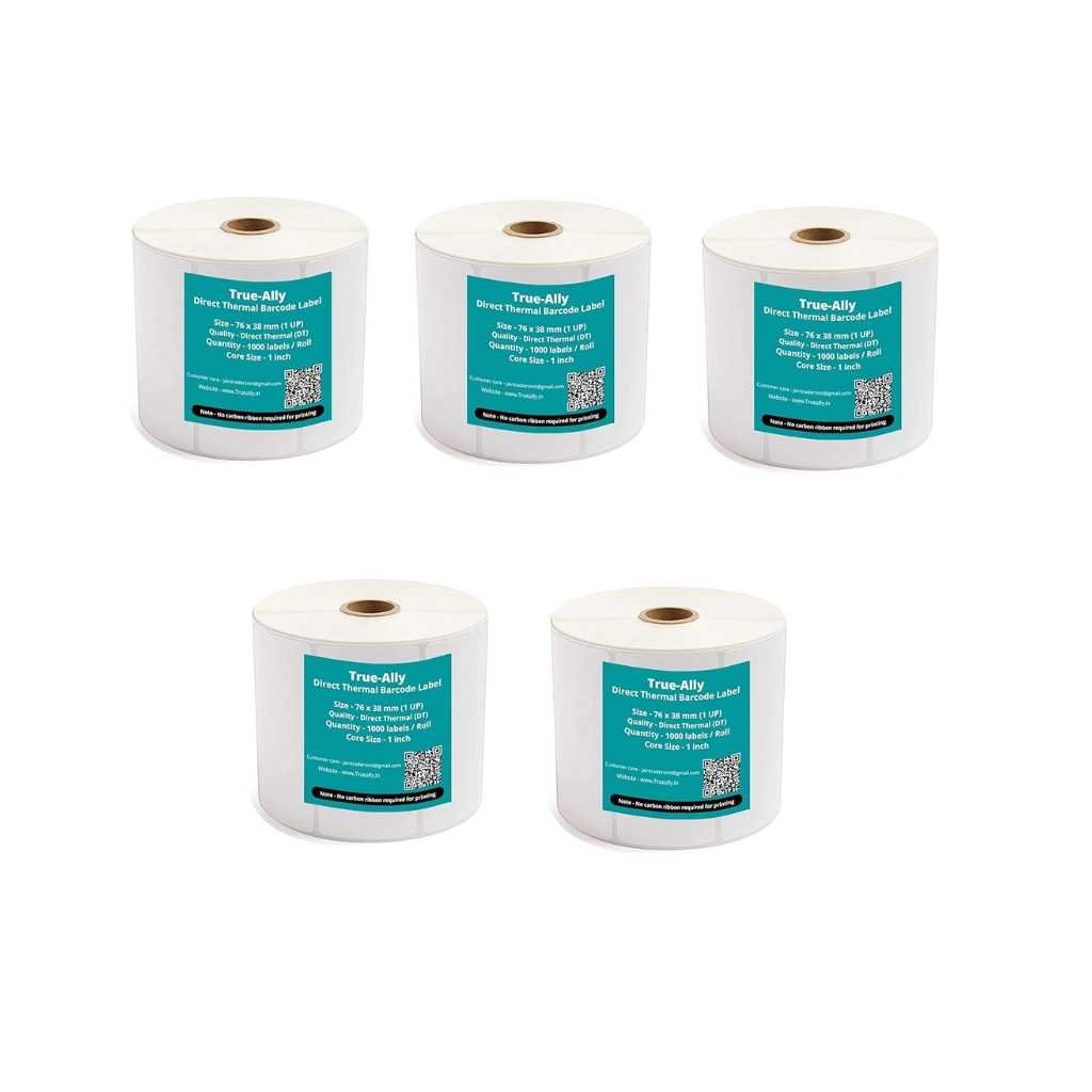 True-Ally 76x38 Direct Thermal Barcode Label Sticker – 3 x 1.5 Inches