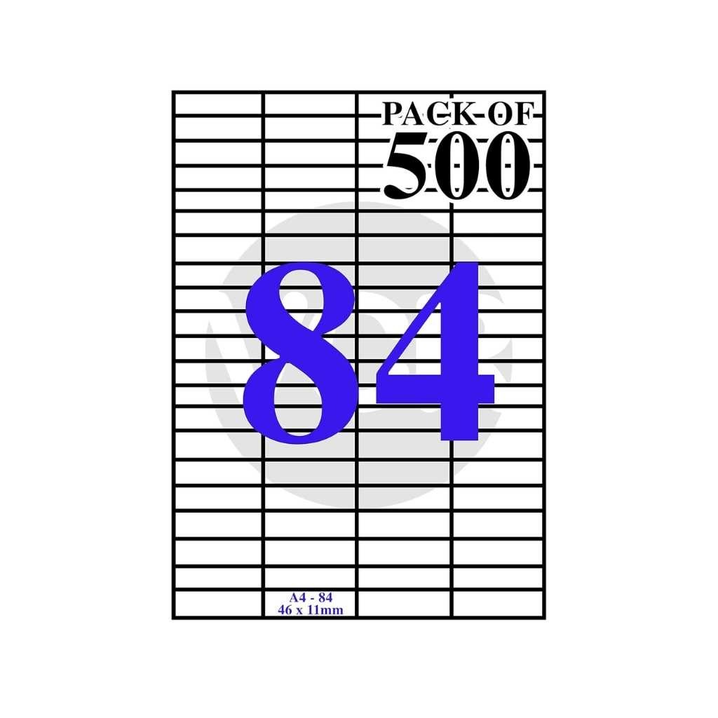 VCR A4 Size White Self Adhesive LabelSticker for Printer (InjectCopierLaser) - 84 Sticker Per Sheet - 500 Sheets Pack