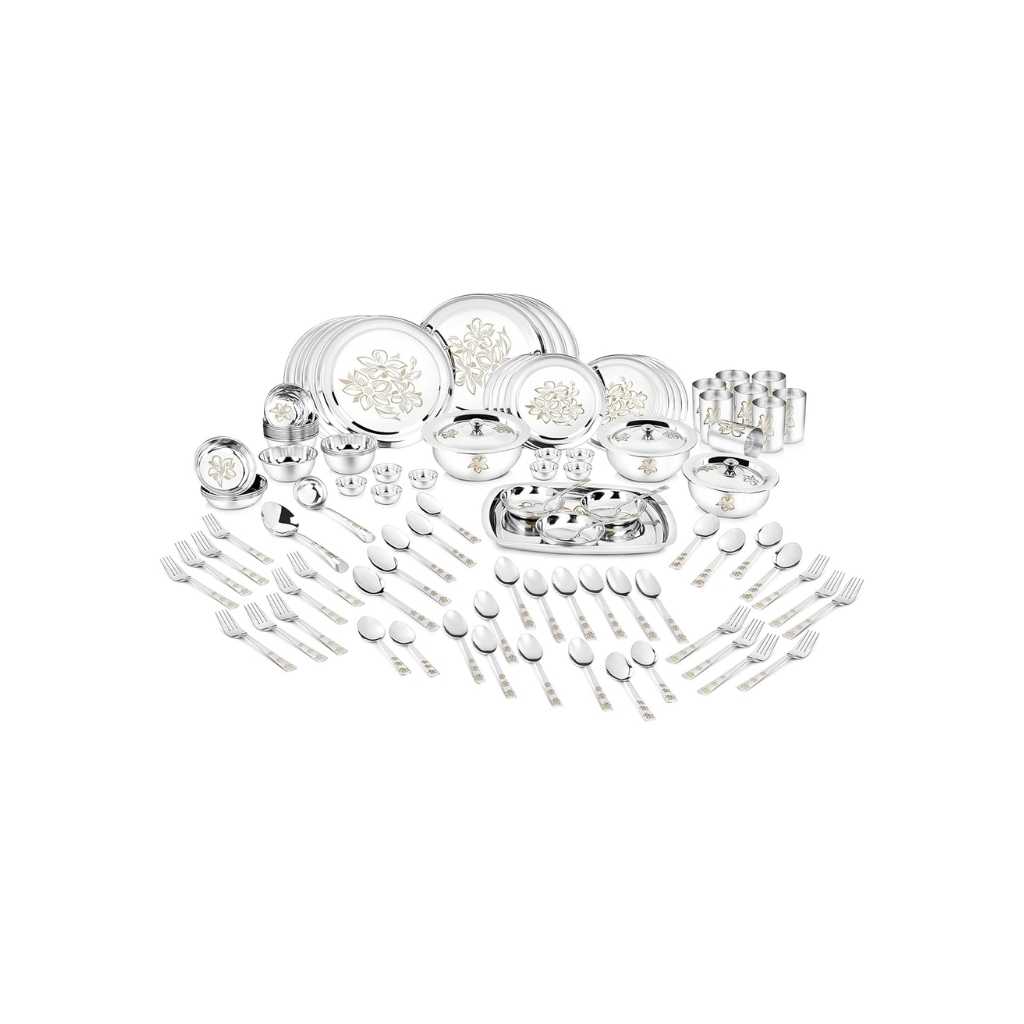Classic Essentials Stainless Steel Glory Dinner Set 101 Pieces Heavy Gauge Shagun Kitchen Set