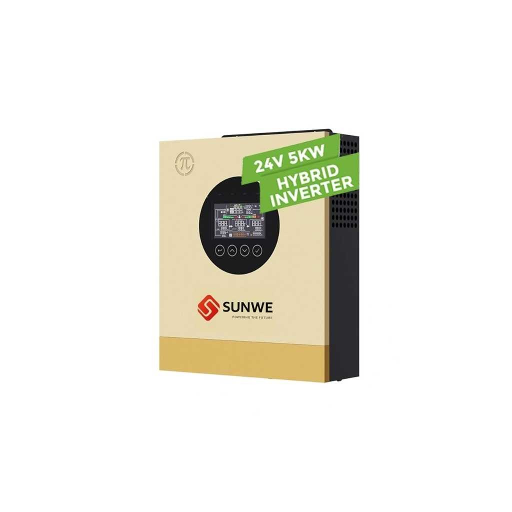 Hybrid Solar Inverter 5KW 24V Single Phase Transformerless On-Grid Off-Grid Batteryless Grid Export WiFi Supports Lithium & Lead-Acid 2 Years Warranty