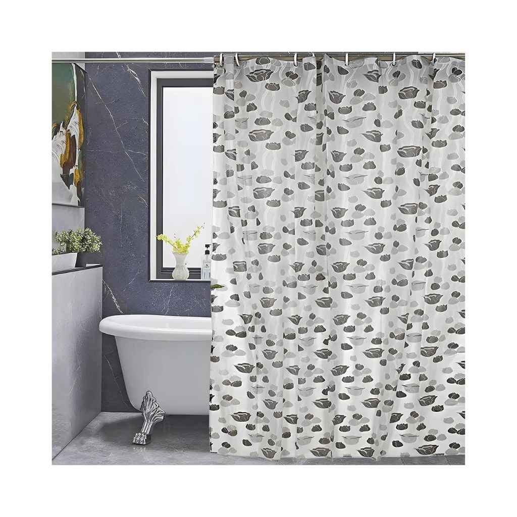 Kuber Industries Blackout PVC Floral Shower Curtain with Hooks, Grey
