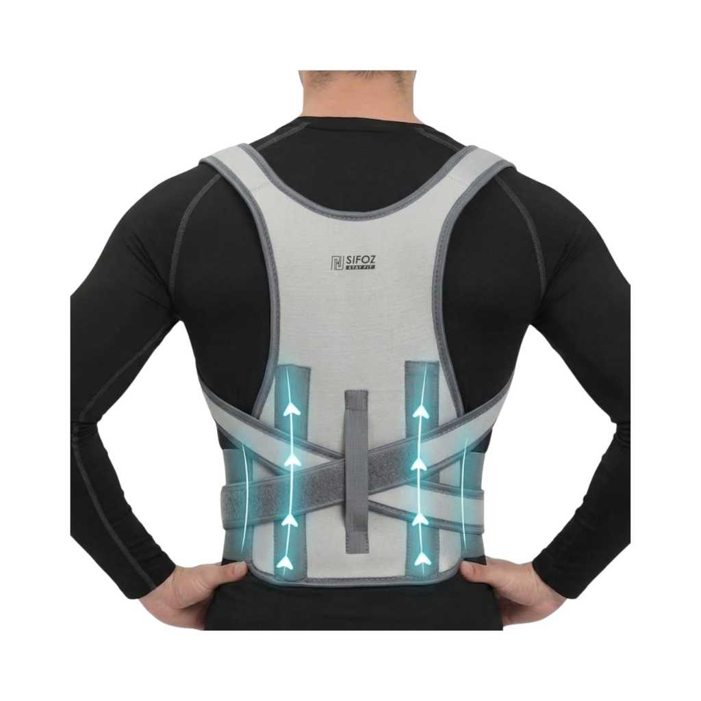 Sifoz Posture Corrector for Men & Women – Breathable Back & Shoulder Support Belt (Gray)