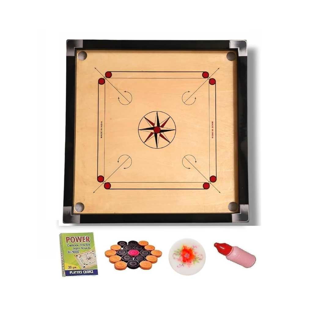 Superior Gloss Finish Practice Carrom Board with Coins, Striker and Powder