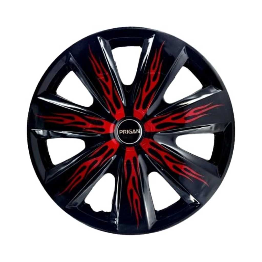 PRIGAN Firebolt Black Red 14 Inch Universal Wheel Cover Cap (Set of 4 Pcs)