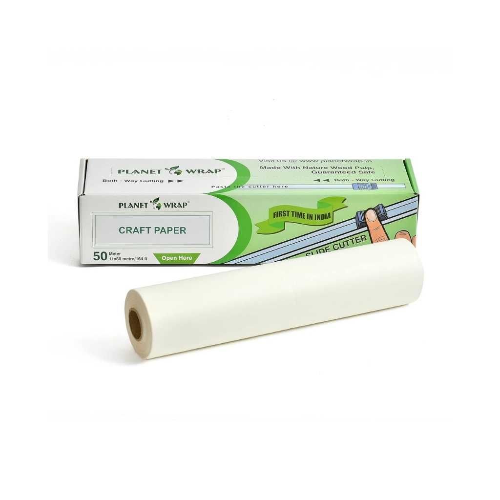 Planet Wrap White Kraft Paper Roll 11 Inch x 50 Meter (50 GSM) with Slide Cutter