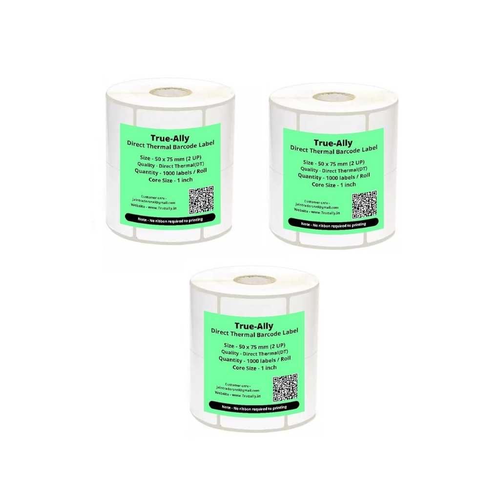 True-Ally 50x75 2UP Direct Thermal (DT) Barcode Label Sticker – 2 x 3 Inches