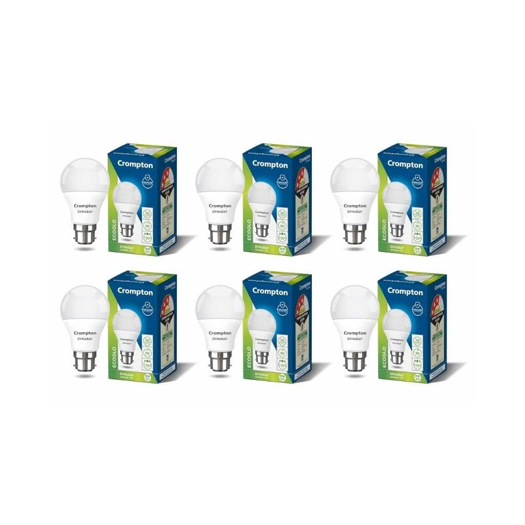 Crompton Dyna Ray LED Bulb 9W Cool Day Light B22 Base (Pack of 6)
