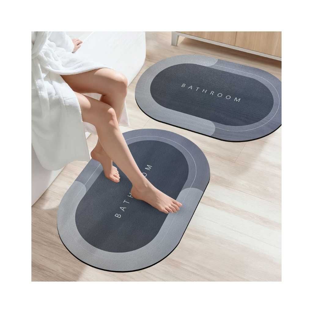 SITTELLA® 2 Pieces Anti-Skid Water Soaking Oval Bathroom Print Rubber Mat