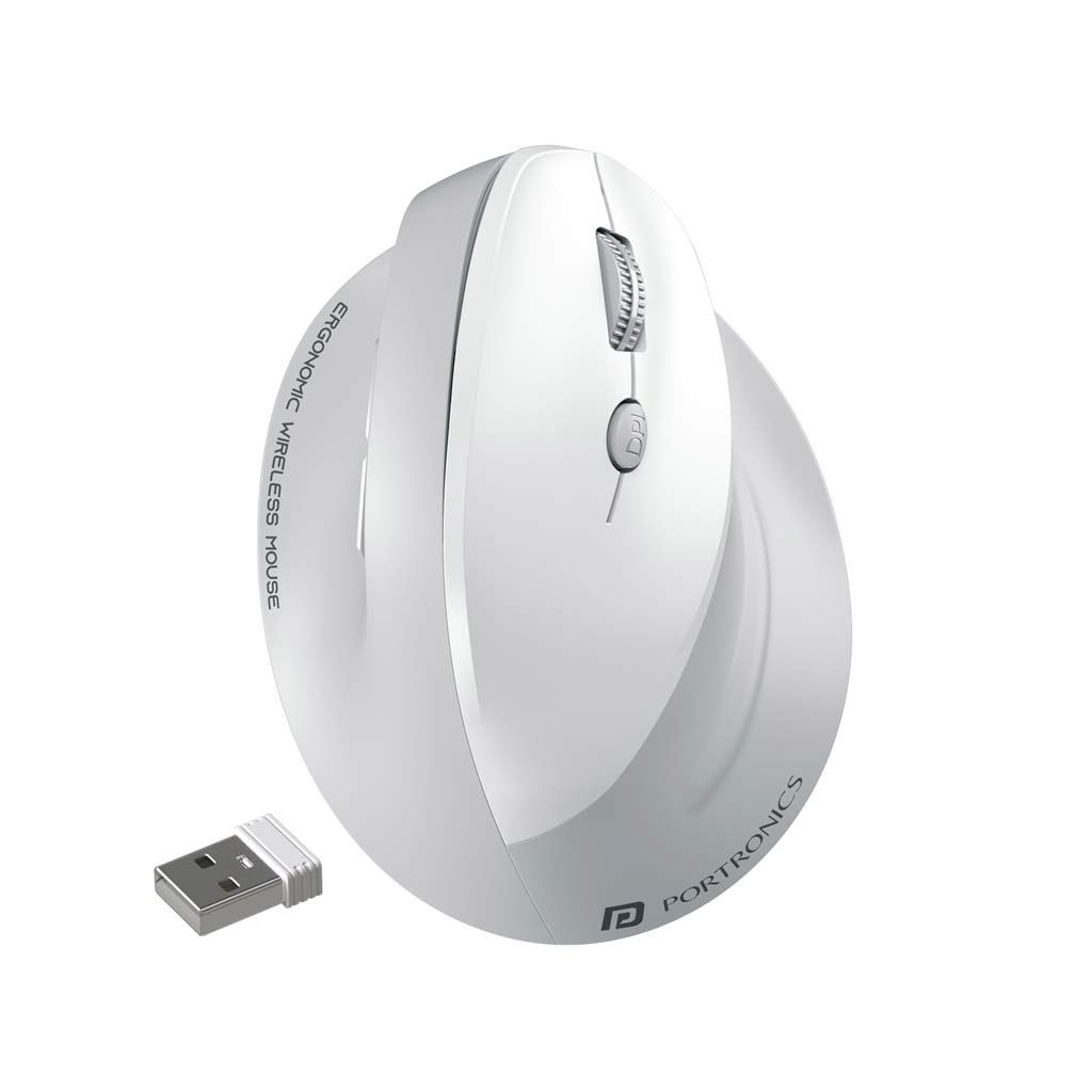 Portronics Toad Ergo 4 Vertical Wireless Bluetooth Mouse Dual Mode (White)