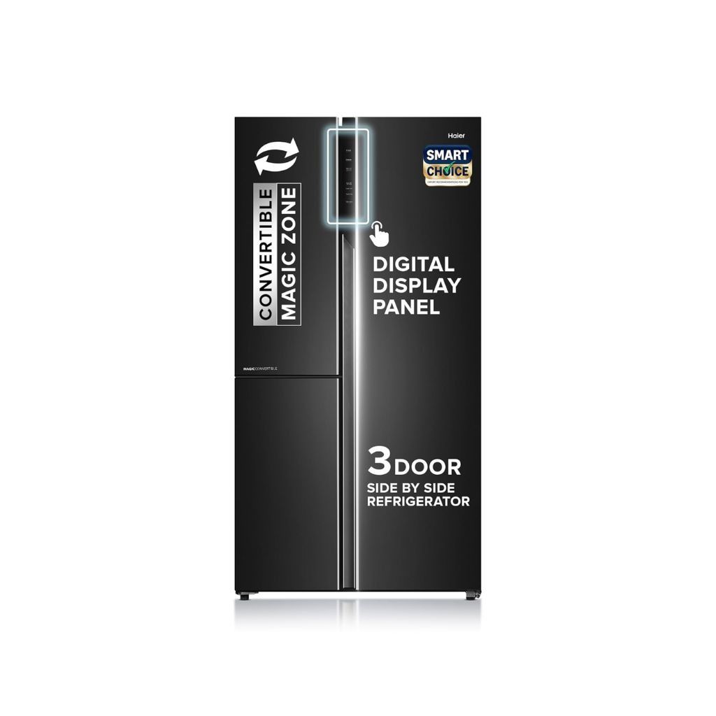 Haier SmartChoice 598L 3 Star 3-Door Side by Side Frost Free Refrigerator (HRT-683GK, Graphite Black)
