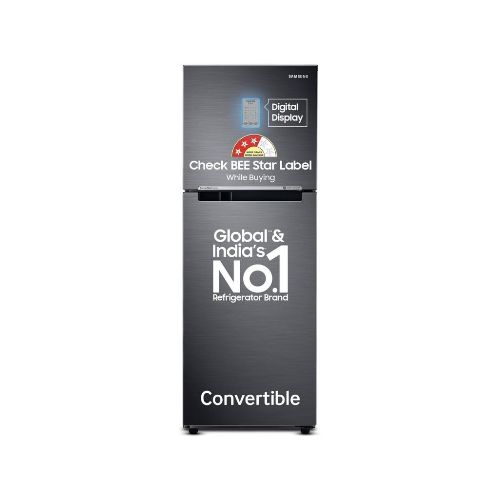 Samsung 236 L, 3 Star, Convertible, Digital Inverter with Display Frost Free Double Door Refrigerator (RT28C3733B1/HL, Black Matte/Elegant Inox)