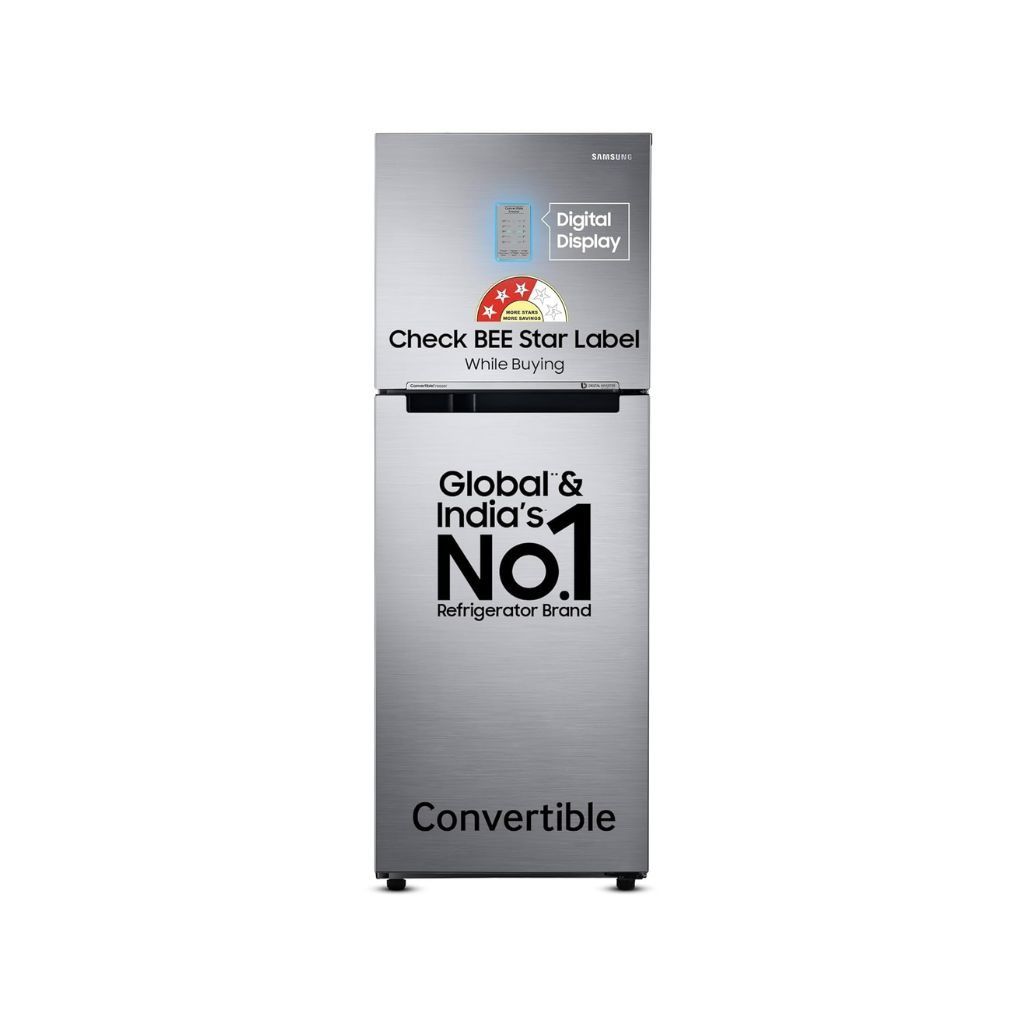 Samsung 236 L, 3 Star, Digital Inverter, Frost Free Double Door Refrigerator (RT28C3053S8/HL, Silver, Elegant Inox)