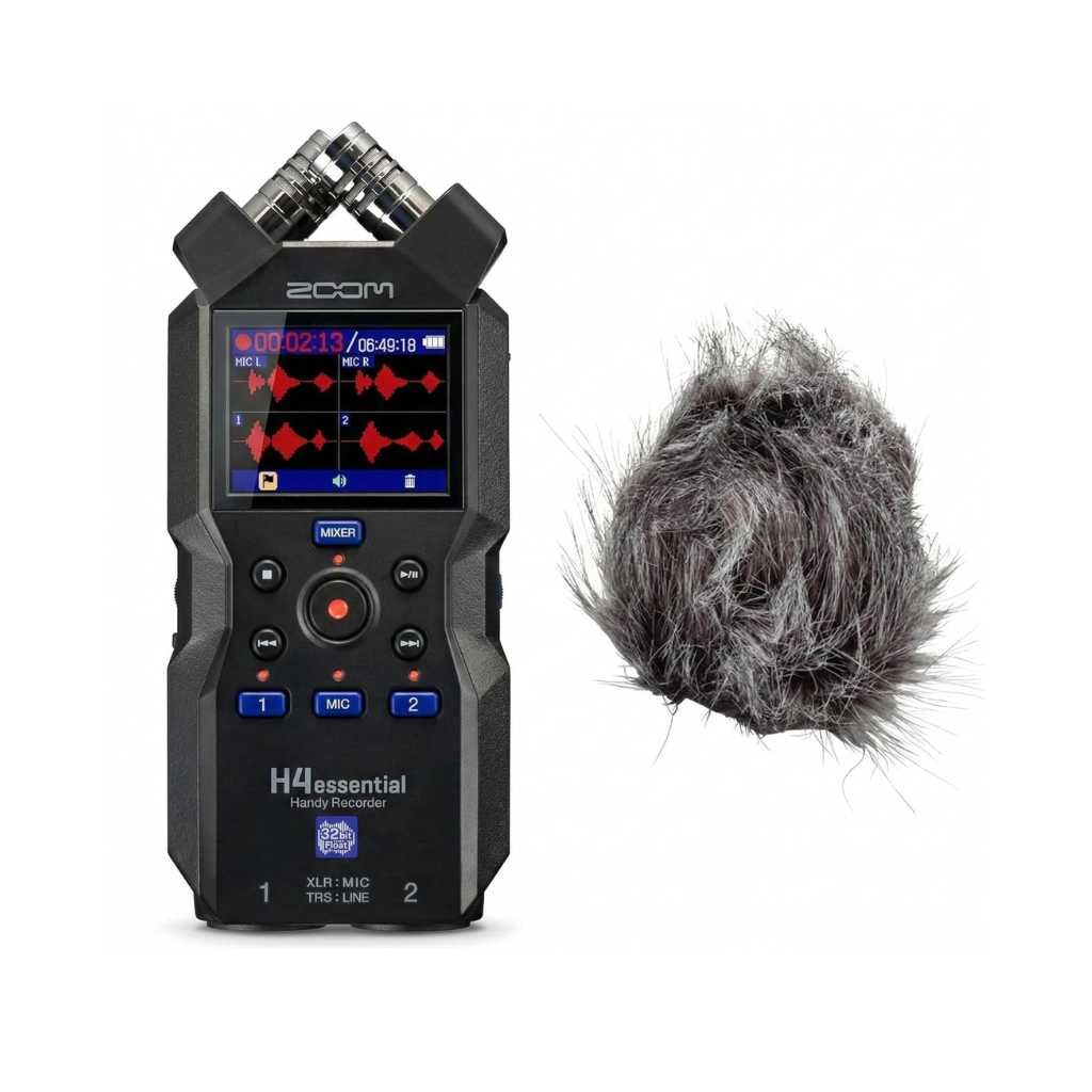 Zoom H4essential 4-Track Handy Recorder with 32-Bit Float Bundle with WSH-4E Hairy Windscreen