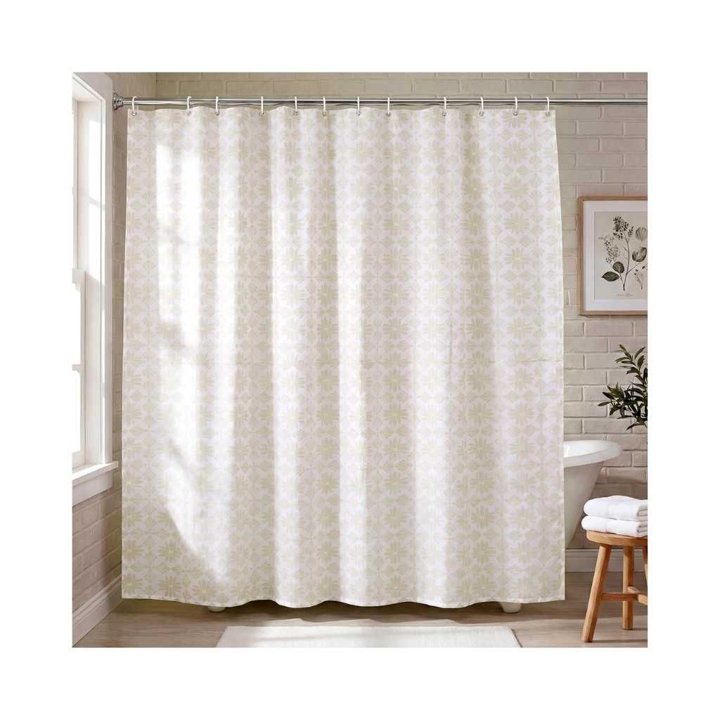 Decor & More Printed Polyester Shower Semi Sheer Curtain 200 x 180 cm Bathroom Shower Curtain with 12 Hooks Included