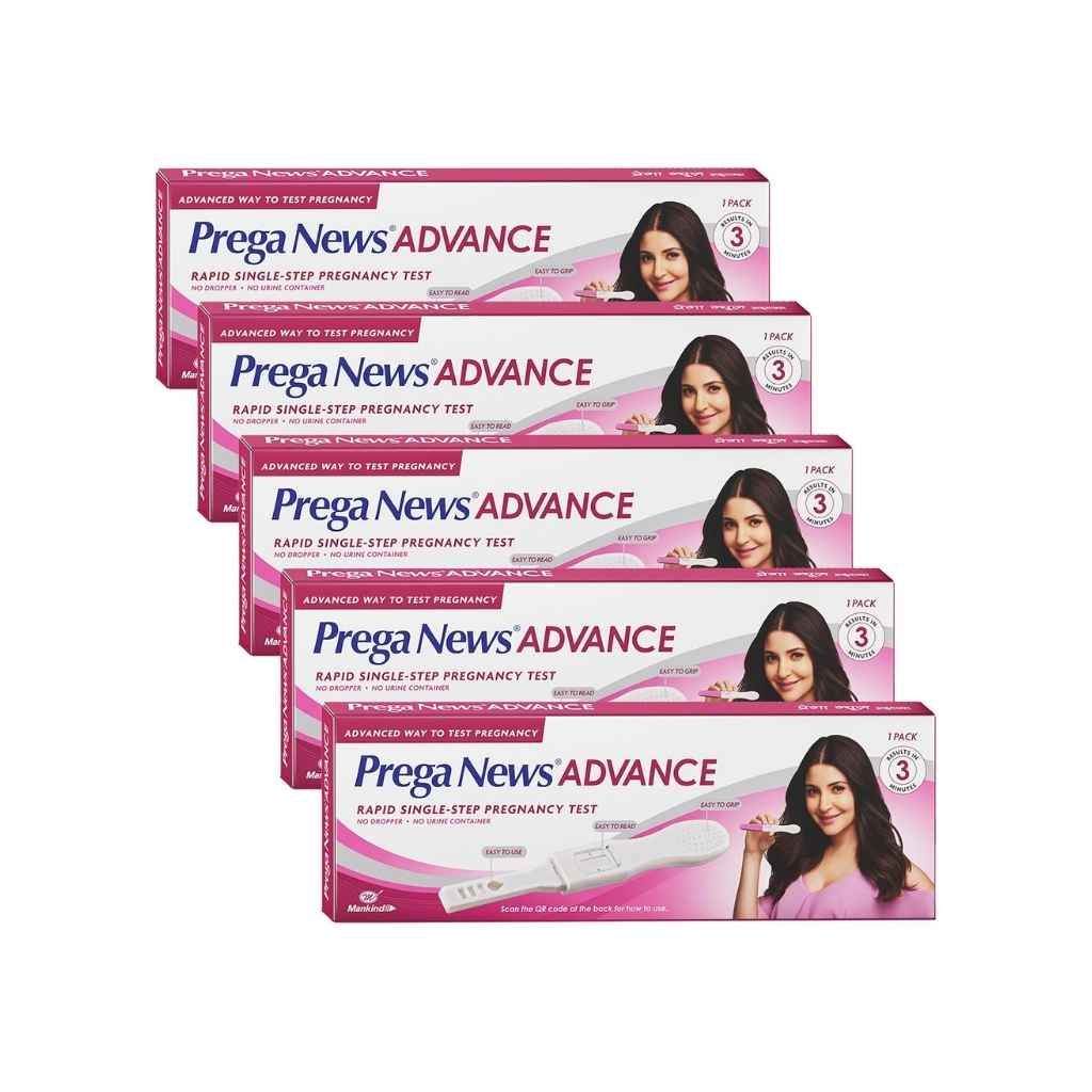 Prega News Advance Test Kit, Rapid Single Step Pregnancy Test Kit Device, Pack of 5