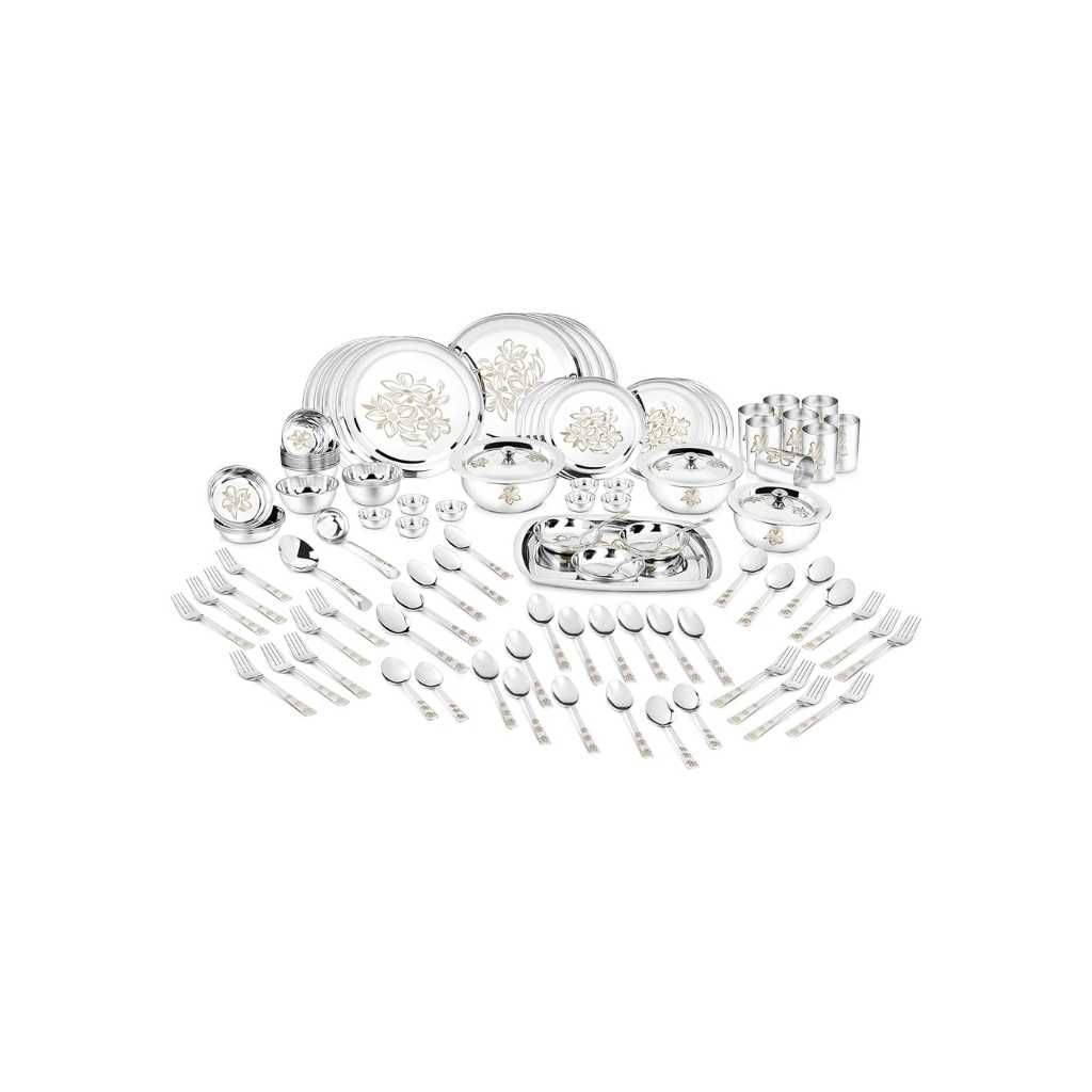 Classic Essentials Stainless Steel Glory Dinner Set 101 Pieces Heavy Gauge Shagun Kitchen Set