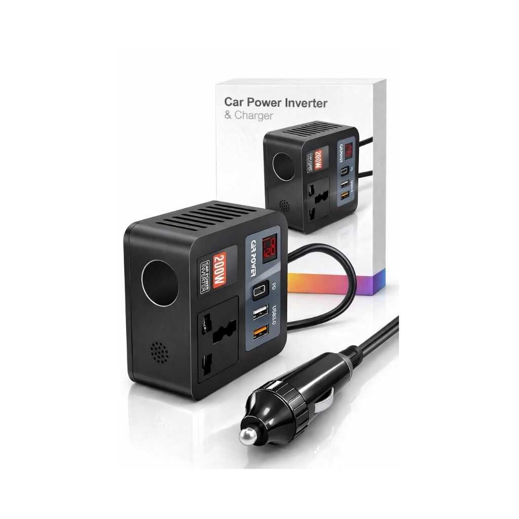 Primate 200W Car Power Inverter with USB-C PD & Dual USB QC 3.0