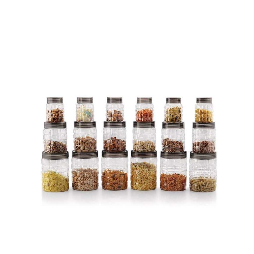 CELLO Checkers Kitchen Storage Container Box Set of 18 Pieces (6x300ml, 6x650ml, 6x1200ml), Brown