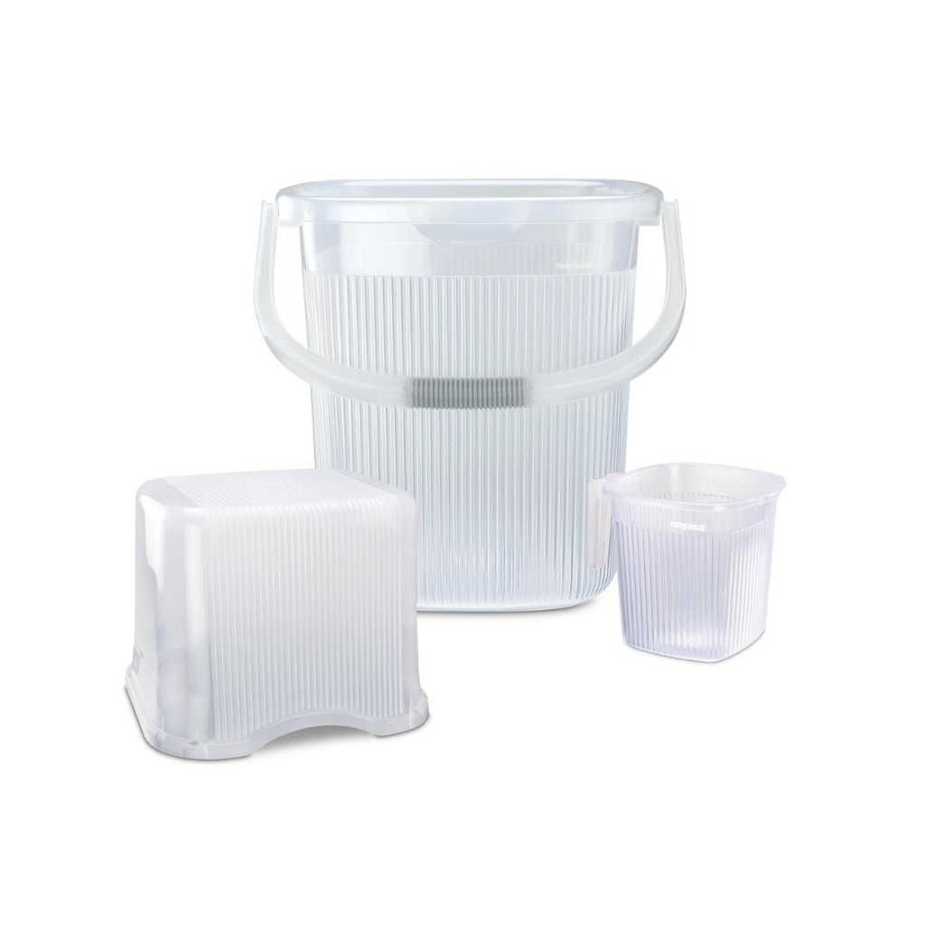 Nayasa Rimmy Plastic Bucket Set for Bathroom with Mug and Stool