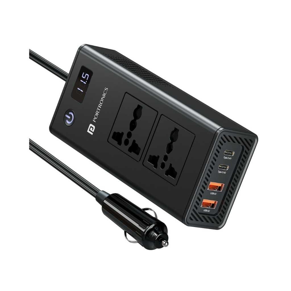 Portronics Zaptor 200W Car Inverter with Dual AC Sockets