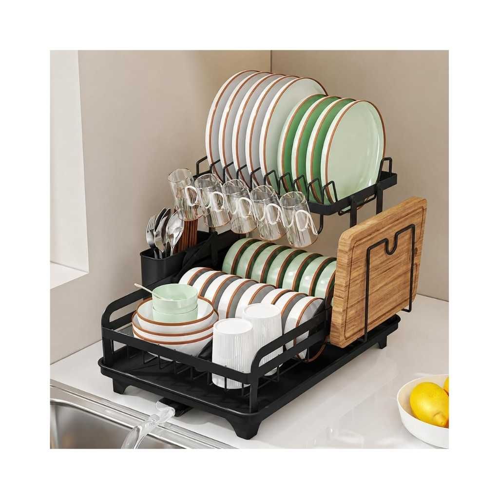 HomeCloud 2-Tier Kitchen Dish Drying Rack & Drainer with 360° Flexible Drainage System