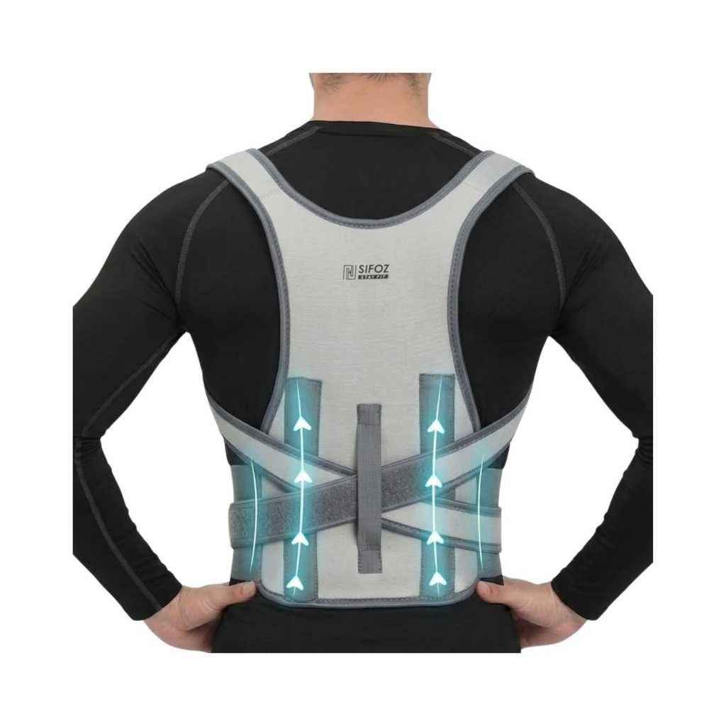 Sifoz Posture Corrector for Men & Women – Breathable Back & Shoulder Support Belt (Gray)