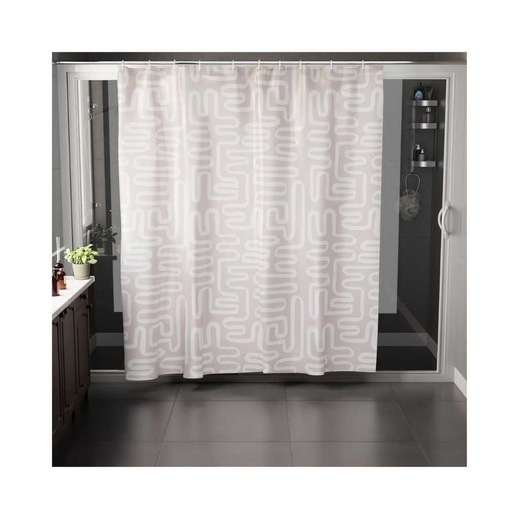 Encasa XO Bathroom Shower Curtain 7 Feet with 10 Hooks, Boho Maze B Design