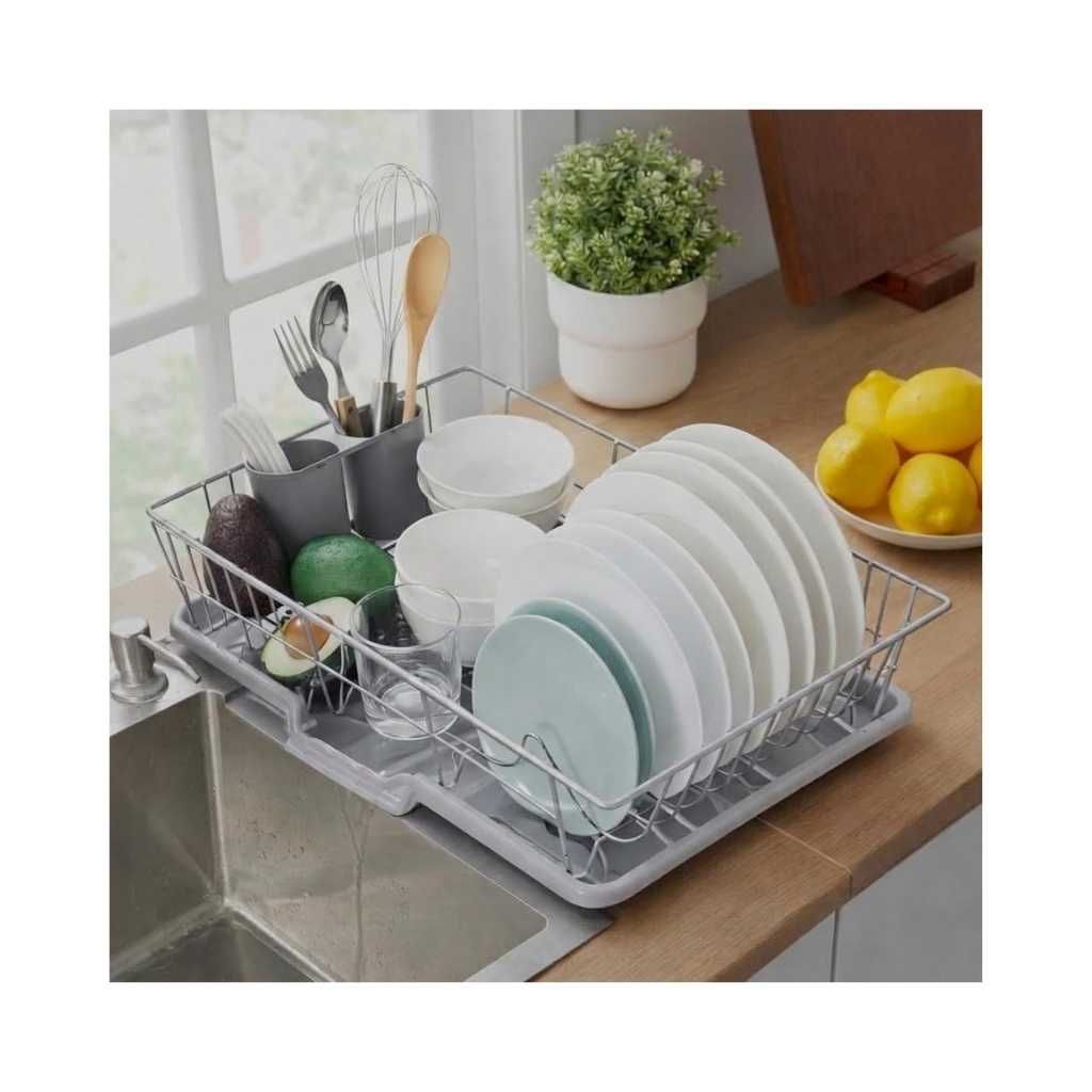 HomeCloud Stainless Steel Rack for Kitchen Utensil Stand & Dish Rack with Tray and Utensil Holder