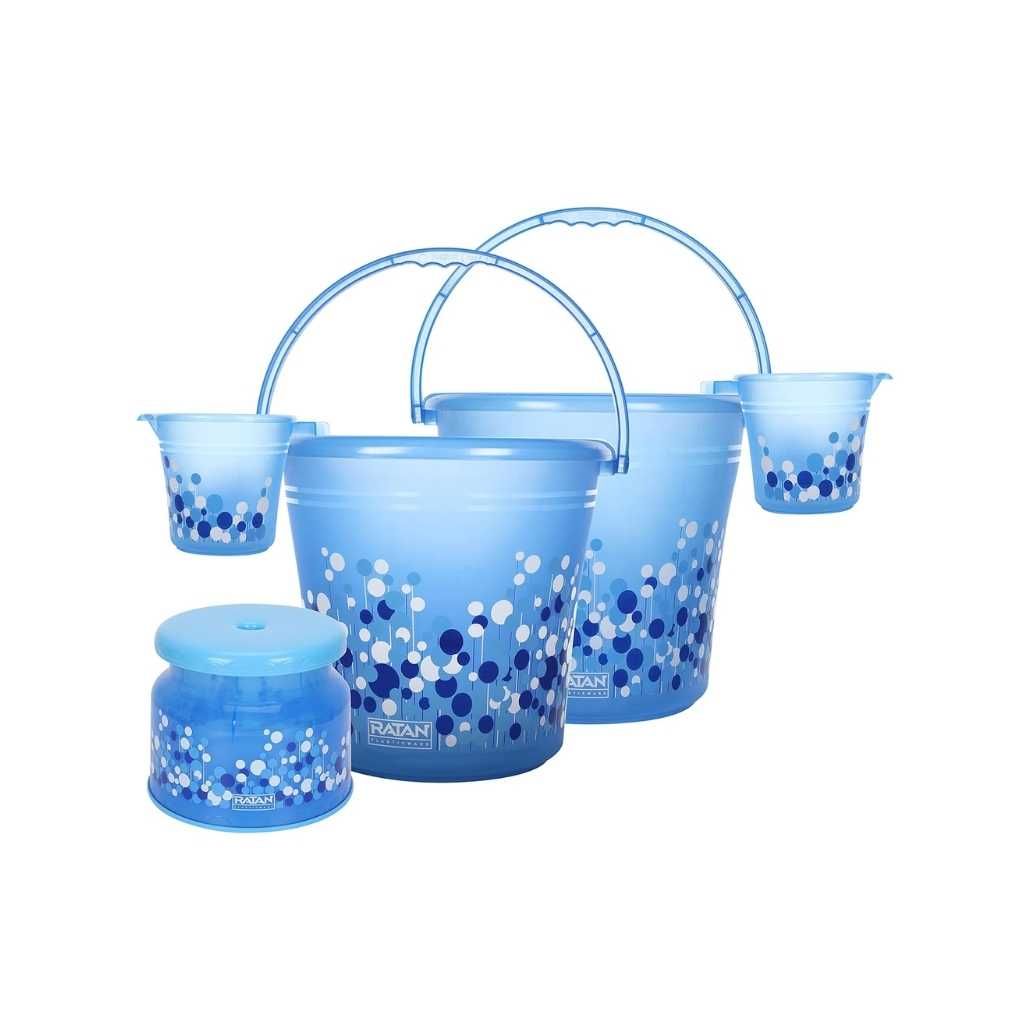 RATAN PLASTICWARE Plastic Bathroom Set of 5 Combo with Bucket, Mug and Nova Patla Stool