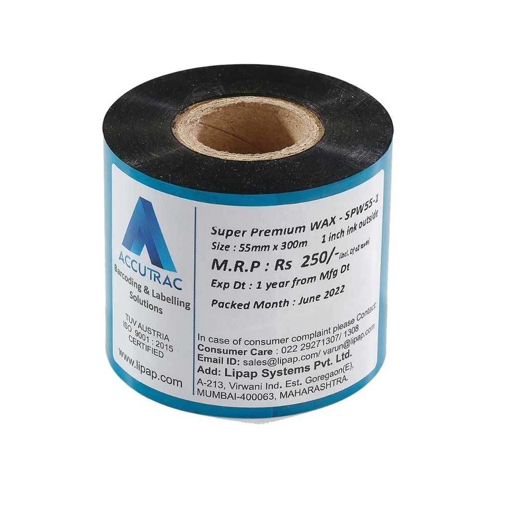 ACCUTRAC 55mm x 300 Meter Thermal Transfer Barcode Ribbon Super Premium Wax Pack of 3