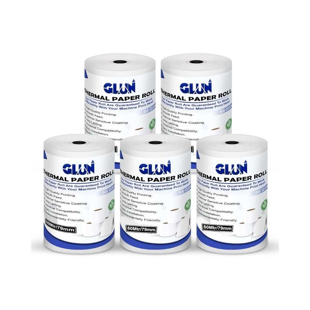GLUN® Receipt Thermal Paper Rolls 79mm (3 Inch) x 50 Meter Pack of 5