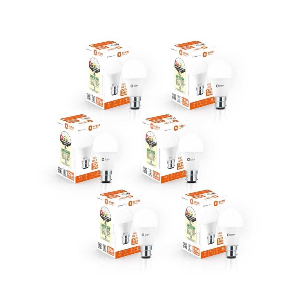 Orient Electric High Glow LED Bulb 12W Cool White 6500K B22D (Pack of 6)