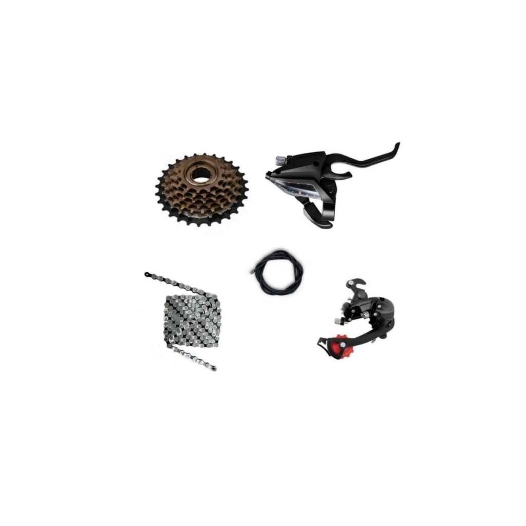 Bicycle 7 Speed Gear Set with Freewheel, Chain, Shifter & Derailleur