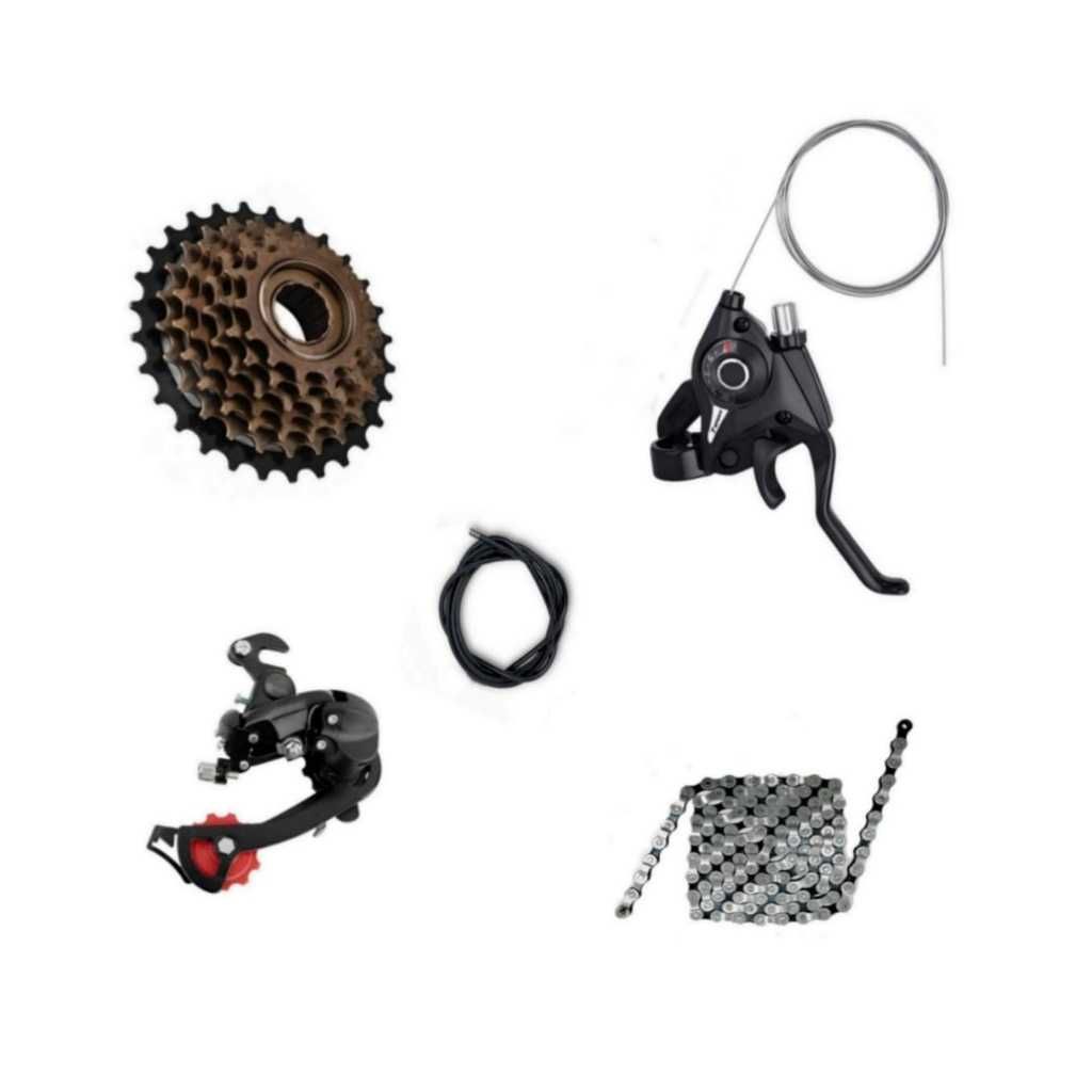 Bicycle 7 Speed Gear Set with Derailleur, Chain & Freewheel