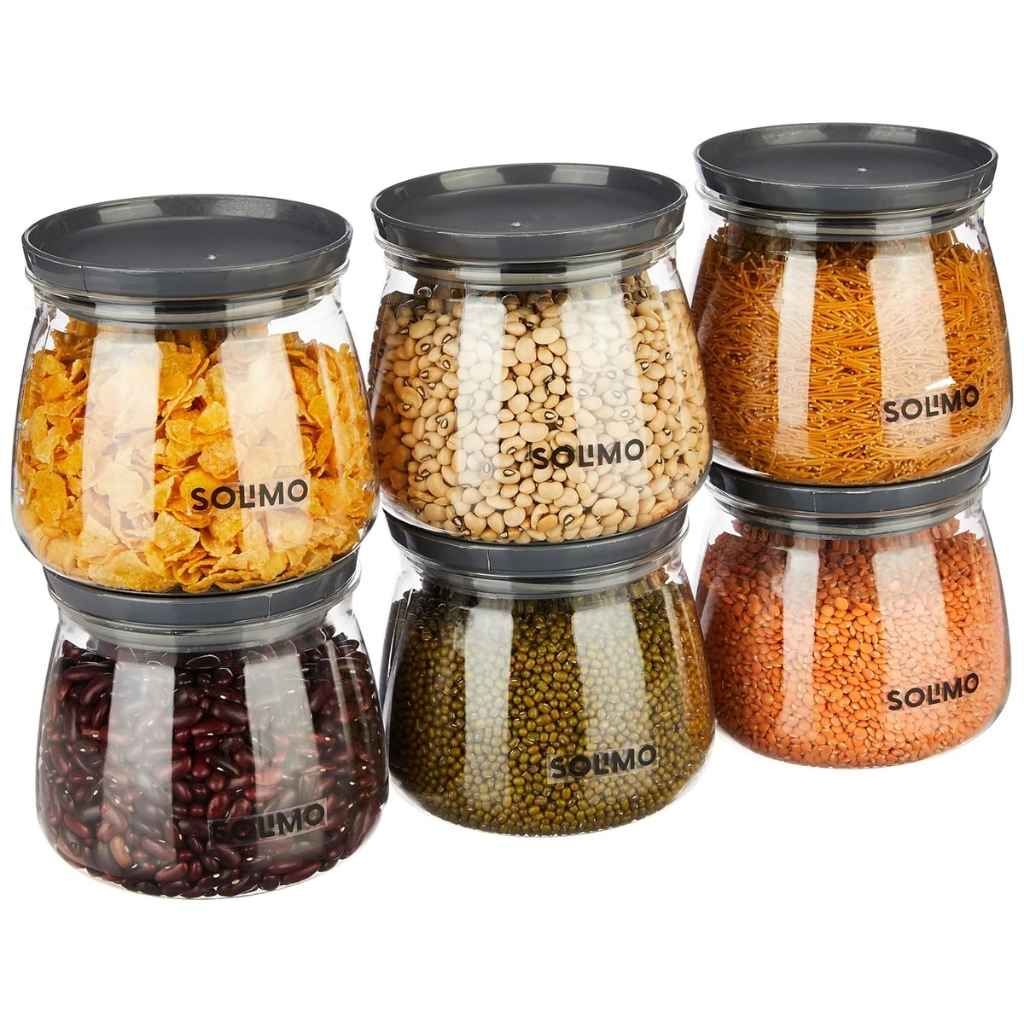 Amazon Brand – Solimo Plastic Storage Jar and Container Set 6