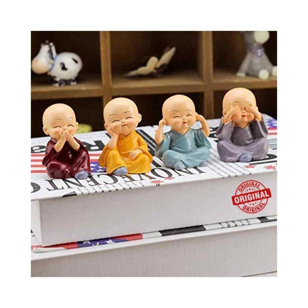 TIED RIBBONS Set of 4 Miniature Buddha Monk Statues