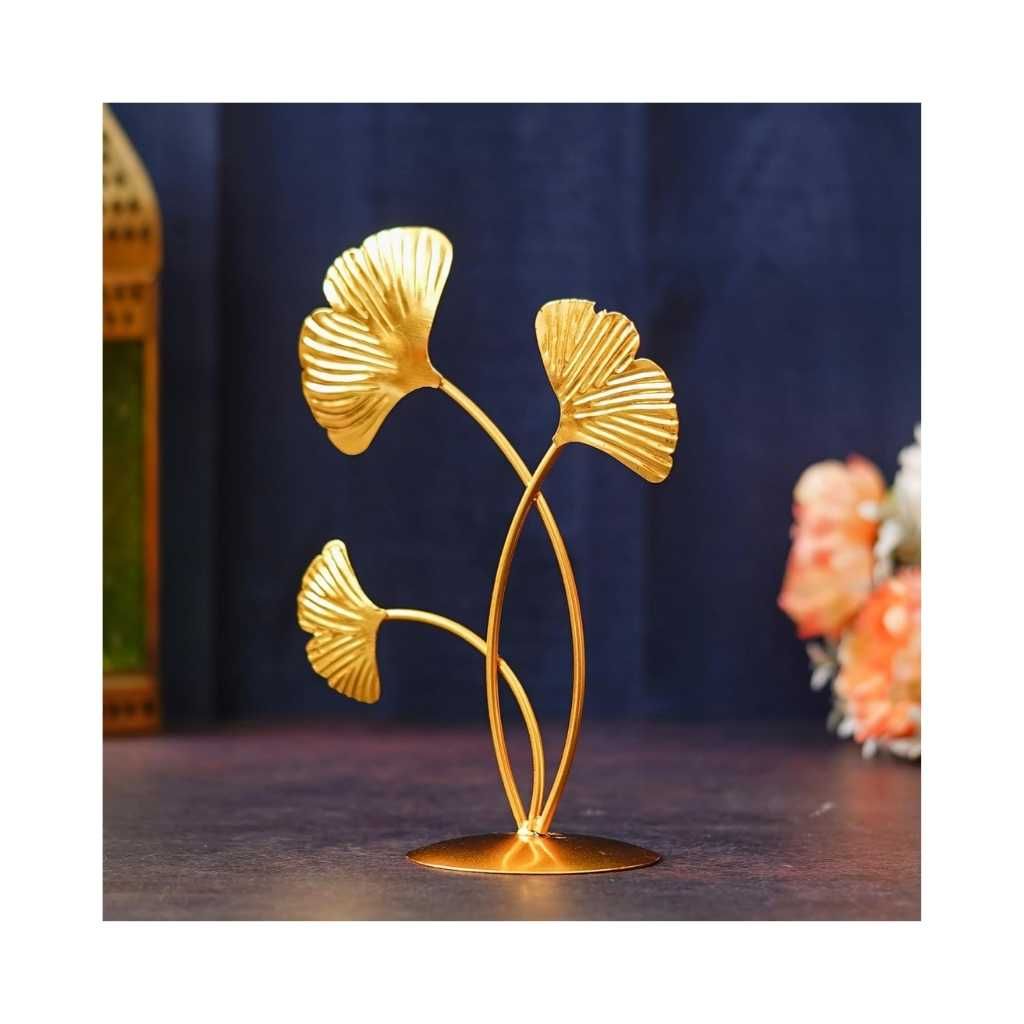 Webelkart Premium Iron Gold Plated 3 Leaf Shape Decoration Table Stand