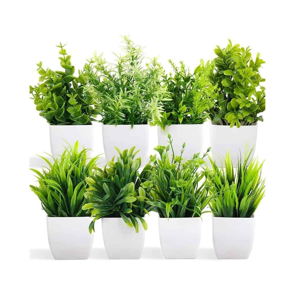 Dekorly Artificial Potted Eucalyptus Plants – Set of 8