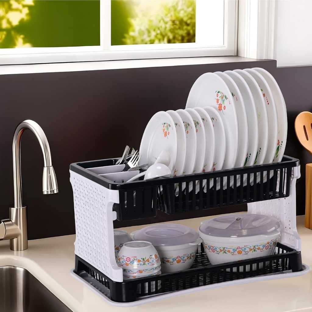 Kuber Industries Plastic 2 Tier Dish Drainer Rack