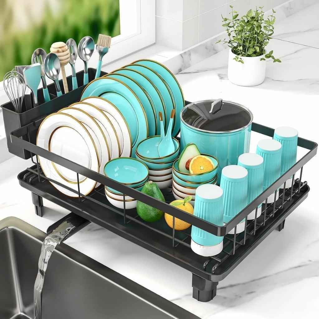 JD FRESH Utensils Dish Drying Rack with Drainer Tray