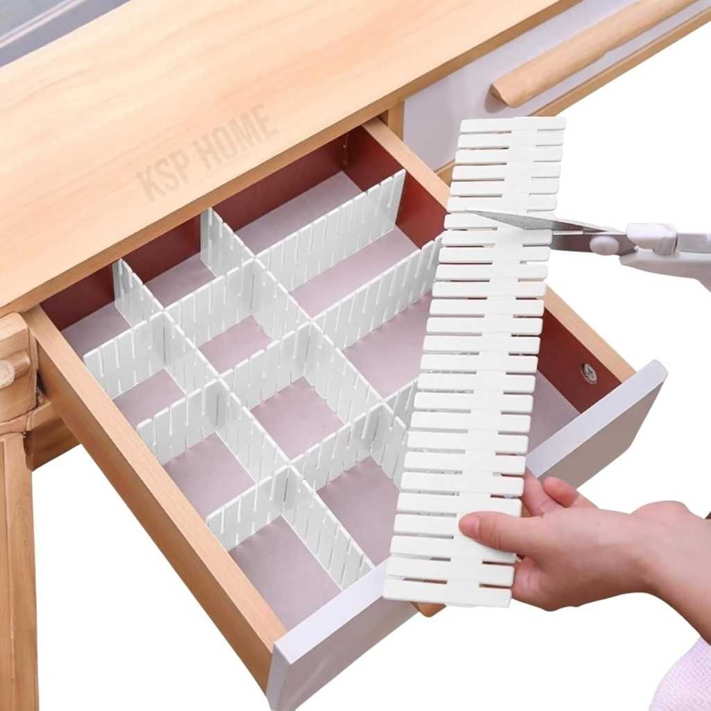 KSP HOME 12 Adjustable Strips Interlocking Self Assembly Plastic Drawer Divider Storage Clothing Organizer