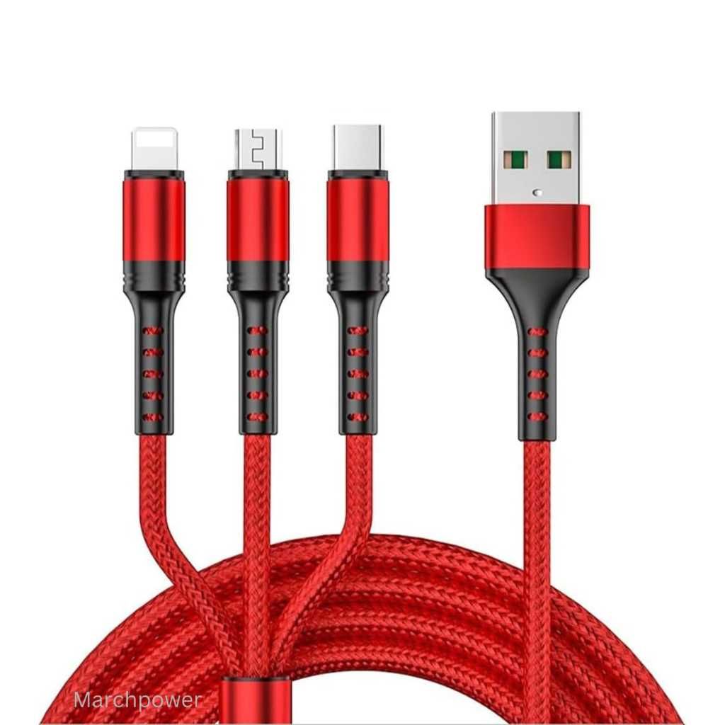 Alitayee 3-in-1 Multi Charging Cable USB to Type-C, Lightning & Micro USB (Red, 1 Meter)
