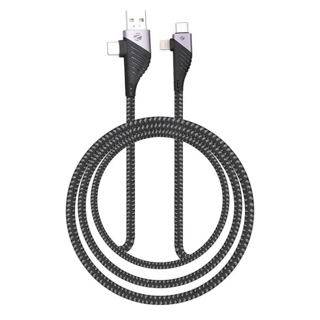 Zebronics UCLC65B 65W PD Fast Charging 4-in-1 Braided Cable (1 Meter)