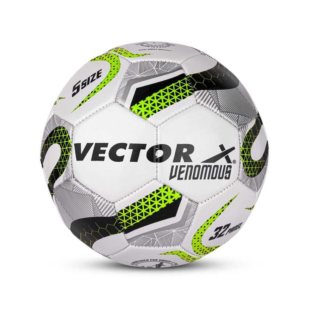 Vector X Venomous Football – PVC Machine Stitched Water-Resistant Indoor/Outdoor Ball (Size 5, White-Green)