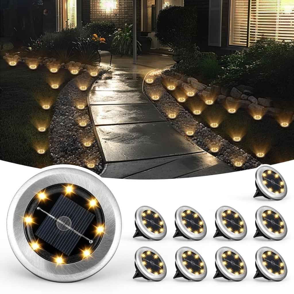 Solpex Silicone Solar Lights Outdoor Garden, 10 Pack Mini Ground Lights, Waterproof, Warm White