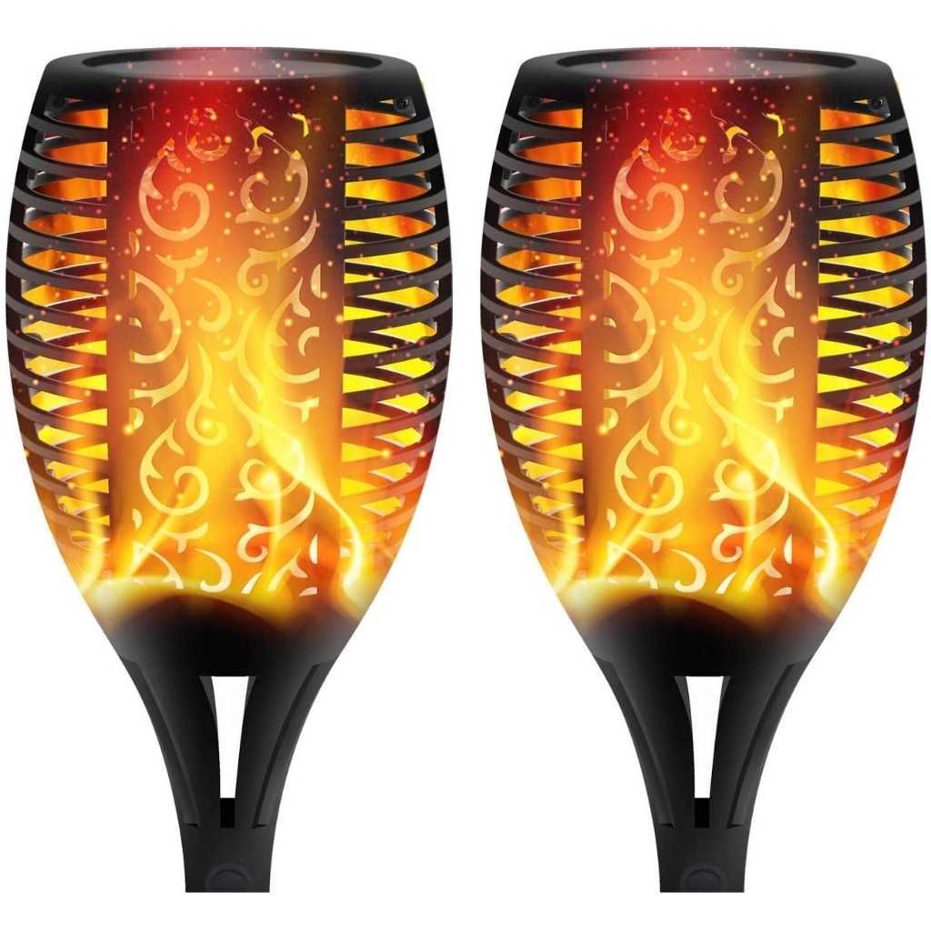 XERGY Solar Lights Outdoor Waterproof Dancing Fire Mashaal Flame Torch 96 LED 2200mAh Battery Lantern Landscape Lighting, Dusk to Dawn Auto ON/OFF, Security Torches, Pack of 2