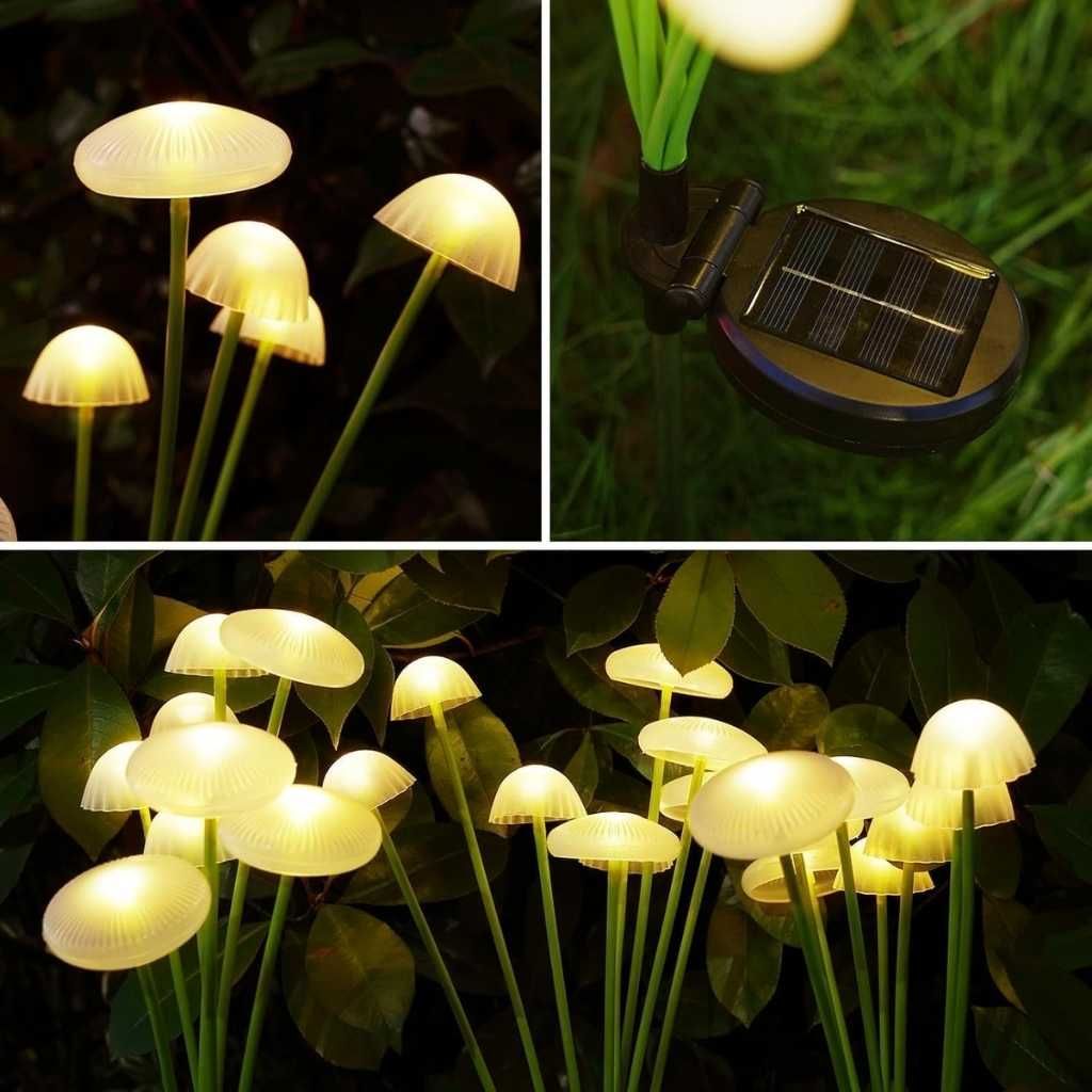 Solar Garden Lights Dual Mode LED Solar Mushroom Lights, Waterproof Firefly Outdoor Decor for Yard, Patio and Pathway – Warm White Jellyfish Ambiance