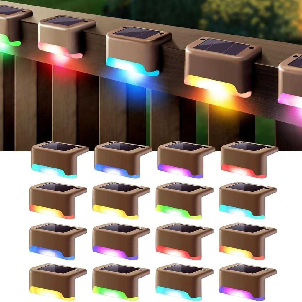 Solar Light Outdoor Garden Deck Lights, Waterproof LED Solar Powered Stair Step, Balcony & Christmas Decoration Lights, Color Changing (4 Pack)