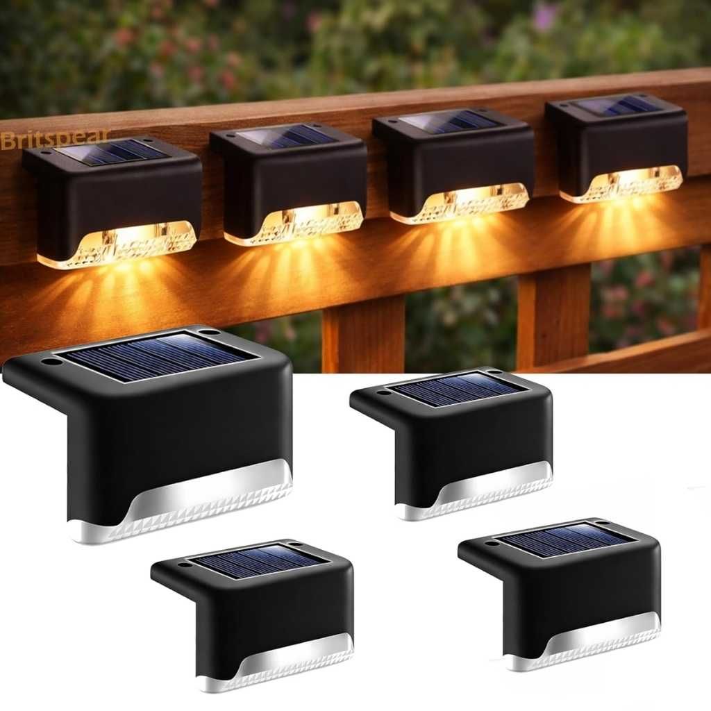 BRITSPEAR Solar Light Outdoor Garden Waterproof Stair Deck Pool Patio Fence Gate Yard Floor Step Railing Balcony Light for Home (4 Pack)